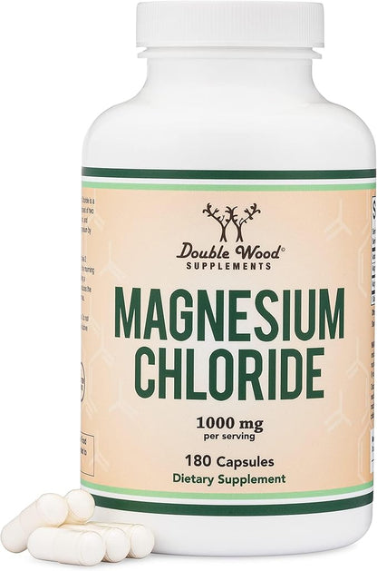 Magnesium Chloride (Cloruro De Magnesio) - 180 Capsules, 1,000mg Per Serving, Supports Digestive and Bone Health - Non-GMO and Gluten Free by Double Wood Supplements