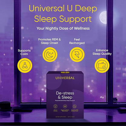 De-Stress & Sleep Supplement - 10-in-1 Natural Sleep Aid for Adults, Daily Multivitamin with Magnesium, Melatonin, Ashwagandha, L Theanine, Valerian Root, Sleeping Pills for Men and Women, 30 Pack