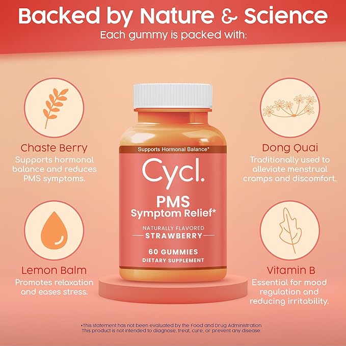 PMS Support Gummies for Women - Chasteberry Supplement for Hormone Balance & Menstrual Cramp Relief - 60 Count