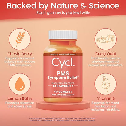 PMS Support Gummies for Women - Chasteberry Supplement for Hormone Balance & Menstrual Cramp Relief - 60 Count