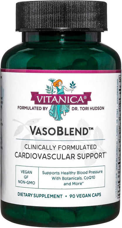Vitanica VasoBlend - Heart Health Supplement with Folic Acid, Magnesium, CoQ10 & Terminalia Arjuna Bark - Heart Health Supplement - Lady - 90 Vegan Caps