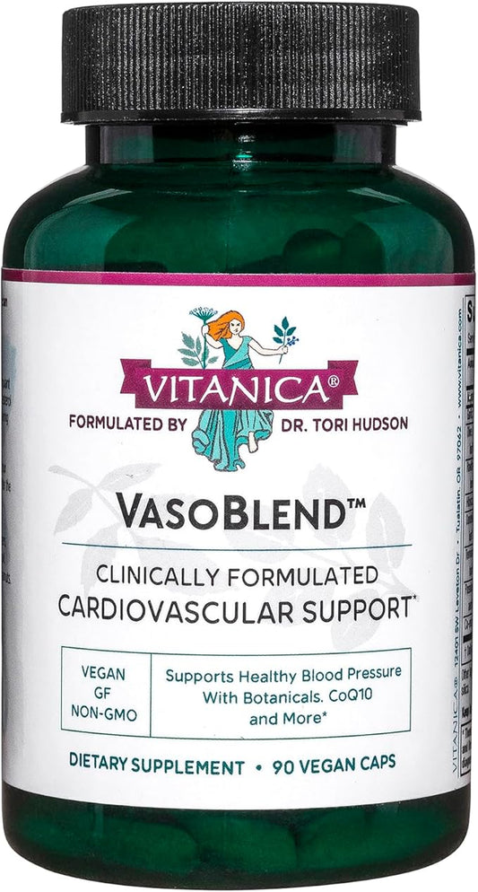 Vitanica VasoBlend - Heart Health Supplement with Folic Acid, Magnesium, CoQ10 & Terminalia Arjuna Bark - Heart Health Supplement - Lady - 90 Vegan Caps