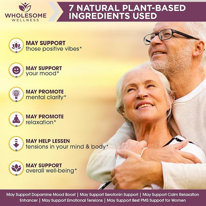 Wholesome Wellness Happy Formula Natural Formula Relief Supplement for Women & Men | 60 Capsules