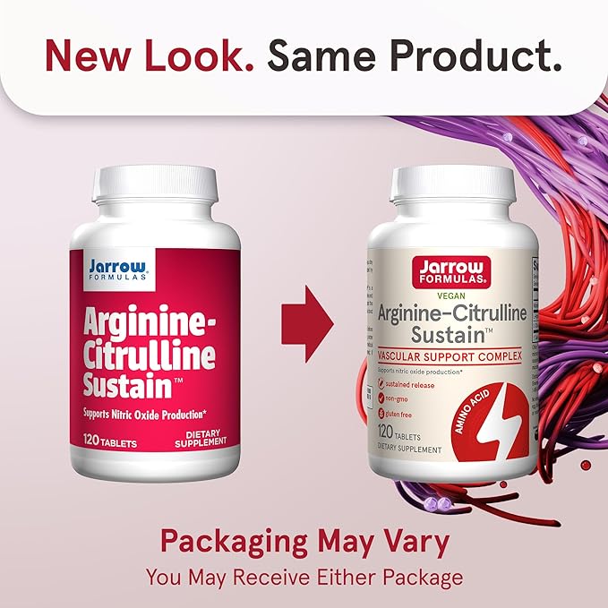 Jarrow Formulas® Arginine-Citrulline Sustain™, Dietary Supplement, Vascular Support Complex for Nitric Oxide Production and Cardiovascular Health, 120 Tablets, 60 Day Supply