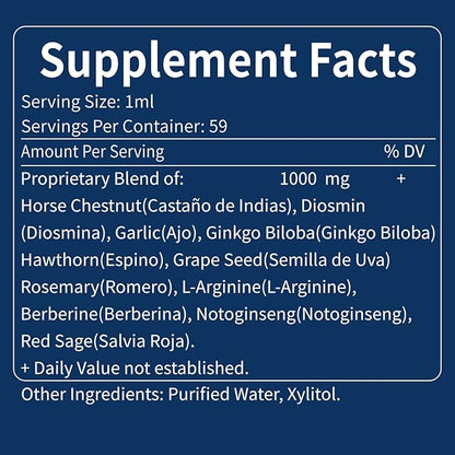 Blood Circulation Drops, Nitric Oxide Supplement for Blood Flow, Pressure & Heart Health W/Horse Chestnut Extract Liquid. Castaño de Indias y Diosmina para la Circulacion y Varices. 4 oz