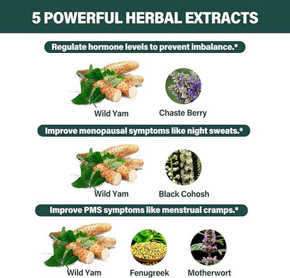 Wild Yam Root Extract Drops, Women's Supplement with Fenugreek & Motherwort Herb for Menopause Relief & PMS Support. Fenogreco y Ñame Salvaje para la Menopausia. 2oz