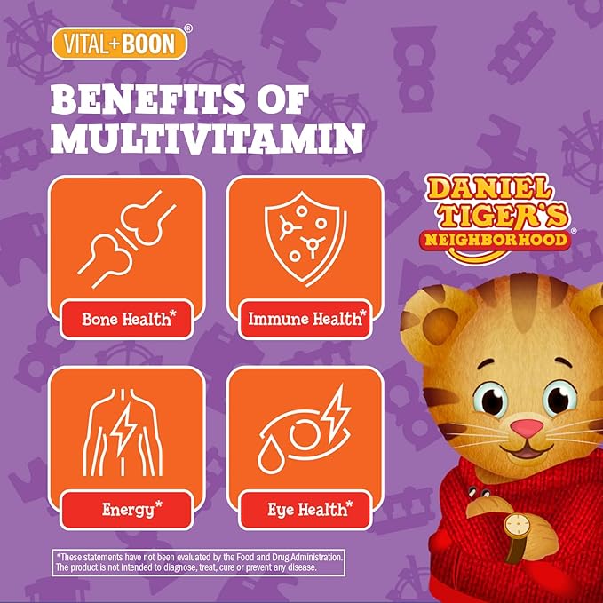 Daniel Tiger - Kids Multivitamin Gummies (60 Gummy Bottle) Toddler 2+ & Kids Vitamins - 12 Essential Vitamins & Minerals to Support Bone Health, Energy, Immune Health & Eye Health - Non GMO