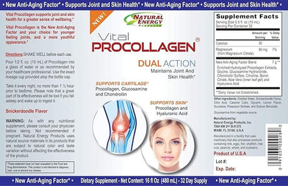 Natural Energy Vital Procollagen - Liquid Hydrolyzed Collagen Protein with Hyaluronic Acid and Glucosamine Chondroitin Sulfate Anti-Aging Factor for Men and Women 16oz |New Snickerdoodle Flavor|