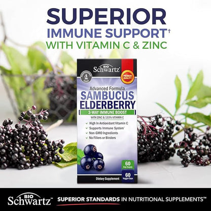 Elderberry Capsules with Zinc and Vitamin C for Adults - Immune Support Vitamins for Women and Men - Black Sambucus Elderberry Vitamin C and Zinc - Immune Defense Multiminerals Supplement, 60 Count