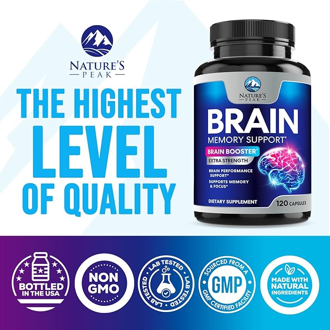 Brain Supplement Memory Pills - Nootropics Support for Concentration, Clarity, Energy & Focus - Brain Health with Bacopa, Cognitive Vitamins, Phosphatidylserine, DMAE - Brain Booster - 120 Capsules