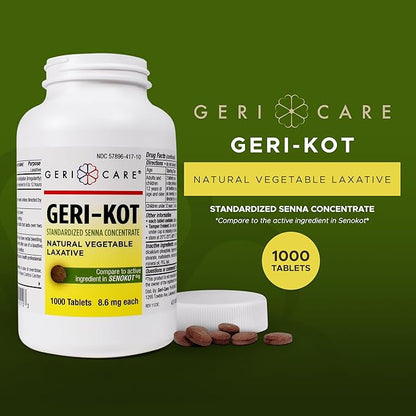 GeriCare Geri-KOT Senna, Natural Vegetable Laxative, Sennosides 8.6mg Tablets, 1000 Count (Pack of 1)
