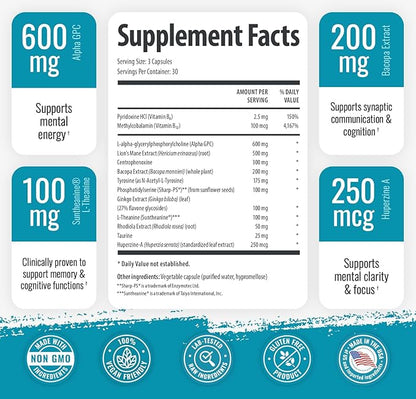 1 Body Brain Support Triple Pack, Alpha GPC and Lion's Mane Extract, 90 Capsules Each