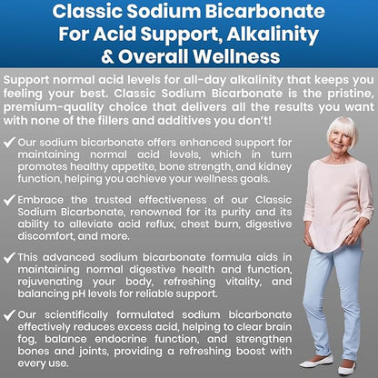Classic Sodium Bicarbonate 650mg Natural Organic Use Sodium Bicarbonate Powder Pills Sodium Bicarbonate Tablets (caps) Stomach Acid Alkalinity 120caps