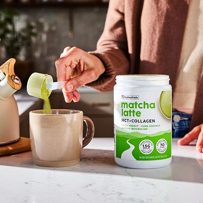 NativePath Collagen Peptides - Hydrolyzed Type 1 & 3 Collagen. Keto & Paleo Grass-Fed Protein Powder for Hair, Skin, Nails, Bones, Joints, Digestion and More - No Gluten or Dairy (Matcha Latte, 230g)