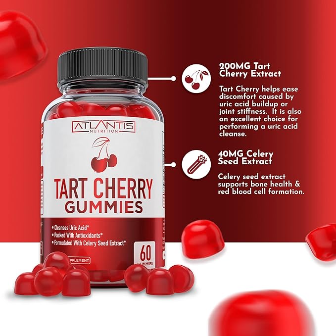 Tart Cherry Gummies 2-Pack with Celery Seed Extract - Advanced Uric Acid Cleanse for Immediate Relief. Powerful Antioxidant with Joint Support - 120 Gummies