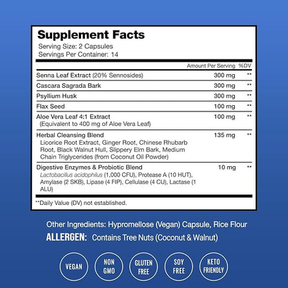NutraChamps Colon Cleanse & Detox for Weight Loss [14 Day Quick Cleanser] Safe & Effective Formula with Probiotic & Digestive Enzymes for Constipation Relief