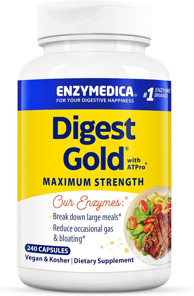 Enzymedica Digest Gold + ATPro, Maximum Strength Digestive Enzymes, Helps Digest Large Meals, for Gas and Bloating, 240 Capsules