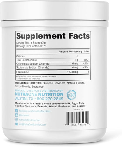 NutraOne GlutaOne L-Glutamine Powder Post Workout Recovery Supplement (75 Servings)