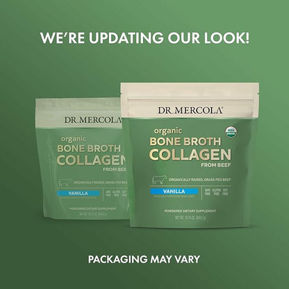 Dr. Mercola Organic Bone Broth Collagen Powder - Supports Bone Health & Muscle Growth - USDA Organic, Non-GMO, Gluten-Free & Dairy-Free - 30 Servings - Vanilla Flavor