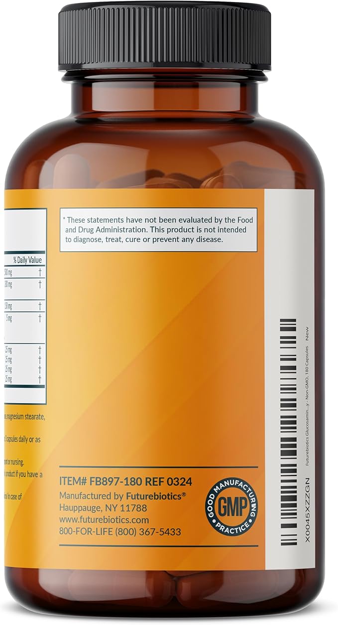 Futurebiotics Glucosamine Chondroitin Turmeric & MSM Advanced Joint Formula, Supports Healthy Joints & Mobility - Non-GMO, 180 Capsules