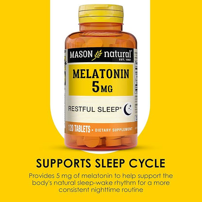 MASON NATURAL Melatonin 5 mg with B6 & Calcium, Natural Sleep Aid, Supports Restful Sleep, 120 Tablets