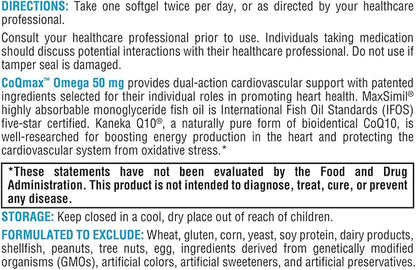 XYMOGEN CoQmax Omega 50 mg - CoQ10 + Fish Oil Omega 3 Supplement - Dual-Action Heart Health Support - Coenzyme q10 + Specialized Fish Oil for 3X Greater Absorption of EPA DHA (120 Softgels)