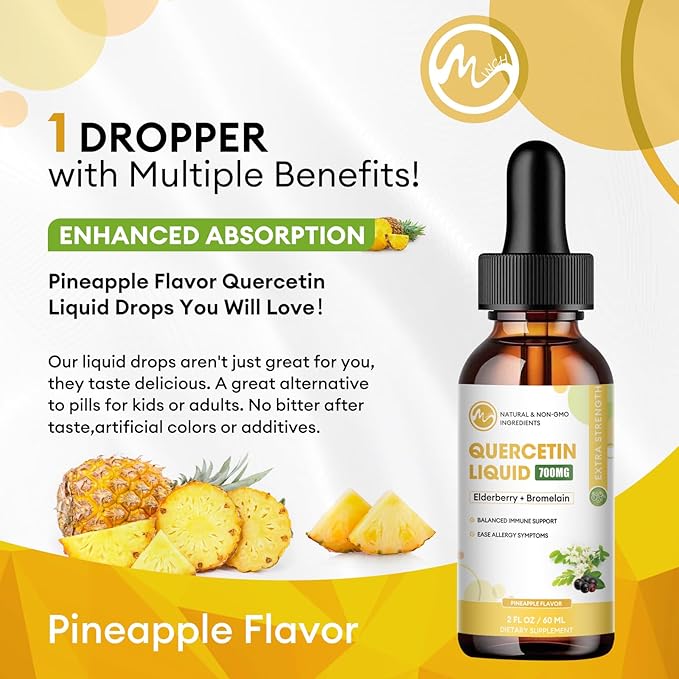 (2 Pack) Quercetin Liquid Drops - Quercetin Supplements 700mg - 4X Stronger Than Pills & Capsules - 5 in 1 Quercetin with Bromelain Elderberry Vitamin for Immunity Respiratory Wellness- 2 Fl Oz*2