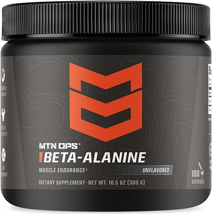 MTN OPS Beta Alanine Powder Pre Workout for Muscle Endurance & Strength, 3g of Beta Alanine per Serving, Unflavored 100 Servings