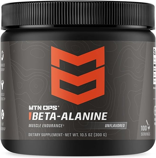 MTN OPS Beta Alanine Powder Pre Workout for Muscle Endurance & Strength, 3g of Beta Alanine per Serving, Unflavored 100 Servings