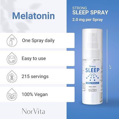 Melatonin Sleep Spray 2 mg (215 Servings) - Liquid Melatonin Spray for Sleep, Fast-Acting Sublingual Formula, Supports Healthy Sleep - Vegan, GMO-Free, Melatonin Spray for Adults