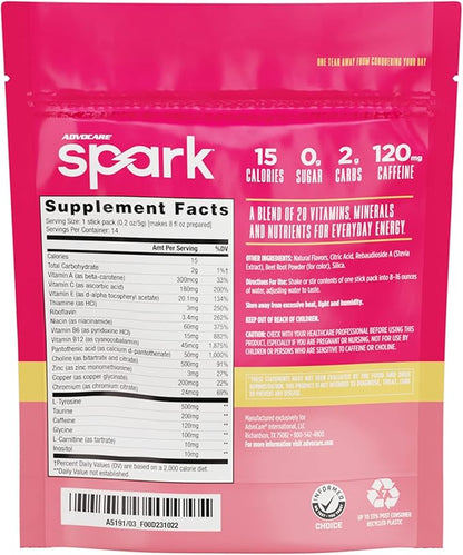 AdvoCare Spark Vitamin & Amino Acid Supplement - Sugar-Free Focus & Energy Drink Powder with Vitamins A, C, E & B-12 - Sunrise Grapefruit, 14 Stick Packs
