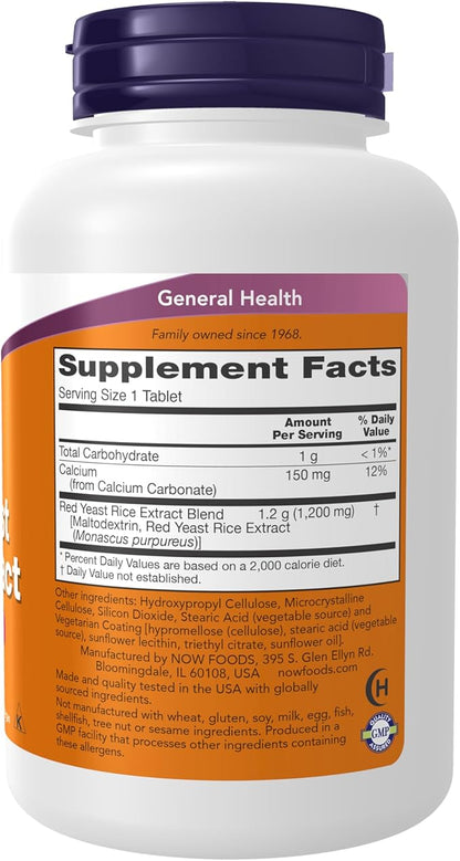 NOW Supplements, Red Yeast Rice (Monascus purpureus) 1,200 mg, Nutritional Support, 120 Tablets