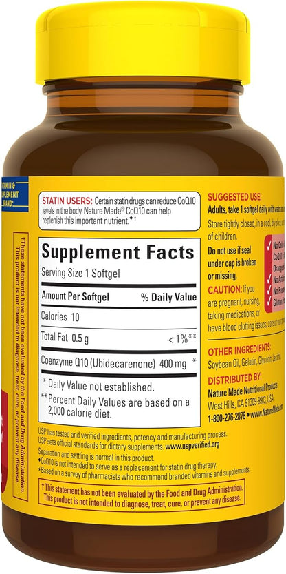 Nature Made CoQ10 400mg, Dietary Supplement for Heart Health Support, 40 Softgels, 40 Day Supply