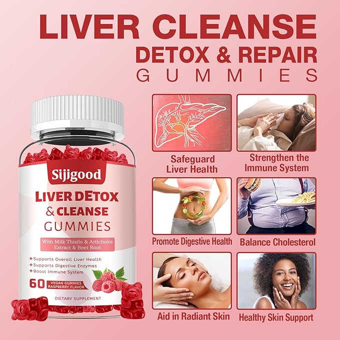 2 Pack Liver Cleanse Detox and Repair Gummies - Silymarin Milk Thistle Supplement with Artichoke, Dandelion and Elderberry - Liver Support Supplement - 120 Raspberry Flavored Gummies