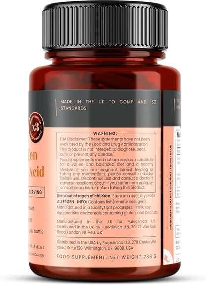 pureclinica Triple Strength Marine Collagen & Hyaluronic Acid – 1500mg per Tablet | 720 Tablets (4 Bottles of 180) | Supports Skin, Joints & Hydration