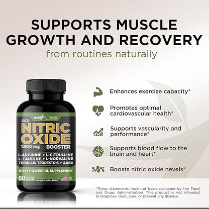 Gade Nutrition Nitric Oxide Supplement - L Arginine Capsules – Helps to Improve Energy, Endurance & Performance - Pre Workout - Muscle Builder - with All Essential Amino Acid and Maca Root