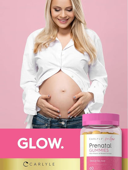 Carlyle Prenatal Gummies for Women | with DHA & Folic Acid | 60 Count | Fruit Flavor | Non-GMO, Gluten Free Supplement | for Her