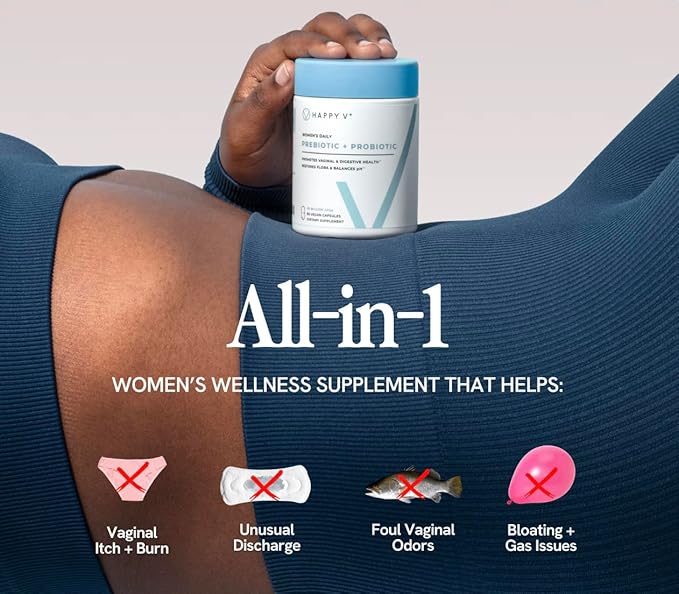 Happy v Dr. Formulated Vaginal Probiotics for Women Odor & Itch Support, Urinary & Gut Health, pH Balance | Womens Daily Probiotic with Patented Prebiotics & Lactobacillus for Feminine Wellness