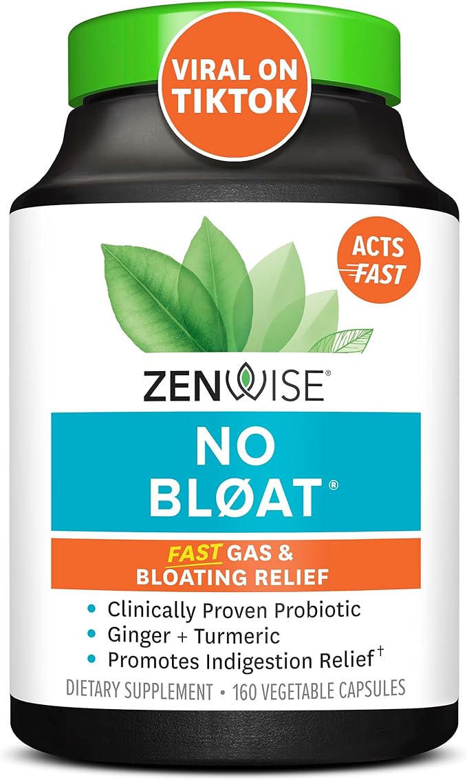 Zenwise Health No Bloat Probiotics for Women and Men Digestive Health with Ginger, Dandelion, and Lactase, Digestive Enzymes for Gas and Bloating Relief - Vegan Water Retention Pills - 160 CT