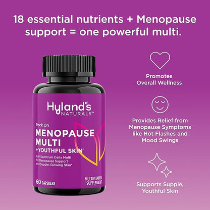 Hyland's Rock On Menopause and Youthful Skin Multivitamin for Women with Immune Support, 60 Capsules, Menopause Relief for Women with Biotin, Collagen, and Red Clover