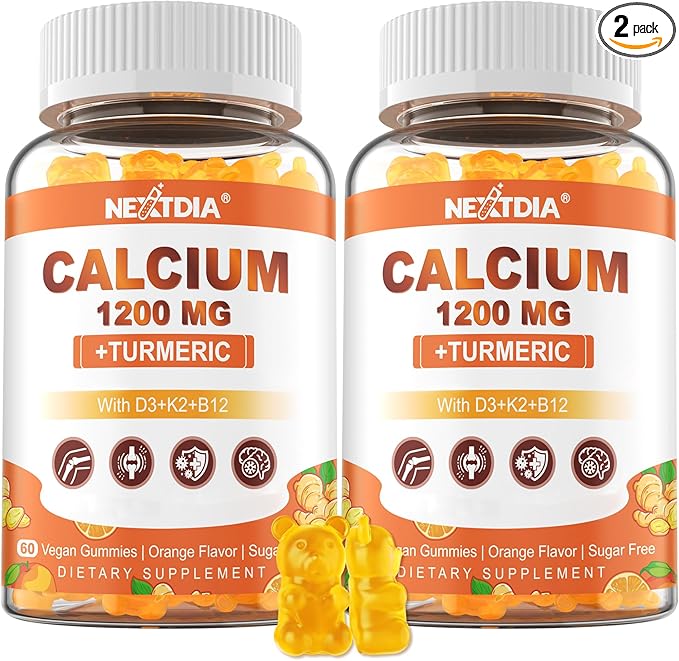 Calcium Supplements for Women & Men (Made in USA) - Calcium 1200mg with Vitamin D3 K2 B12 5000 IU Turmeric & Zinc, Suger-Free Calcium Gummies for Bone, Muscle & Immune Support - Vegan(120 Count)