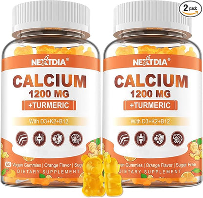 Calcium Supplements for Women & Men (Made in USA) - Calcium 1200mg with Vitamin D3 K2 B12 5000 IU Turmeric & Zinc, Suger-Free Calcium Gummies for Bone, Muscle & Immune Support - Vegan(120 Count)
