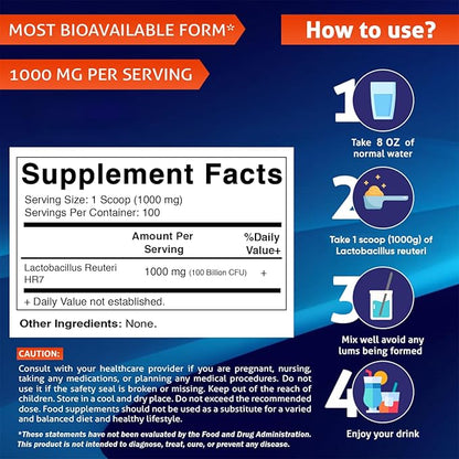 Vitamatic Lactobacillus Reuteri Probiotic Powder - Digestive Health Support - 100 Gram (3.5 OZ) - 100 Servings