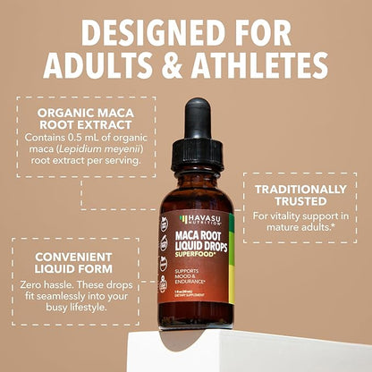 Organic Maca Root Liquid Drops - Supports Hormone Balance, Mood, and Energy in Women and Men - Lepidium Meyenii to Support Performance and Vitality - Non-GMO, Vegan, Unflavored - 60 Servings