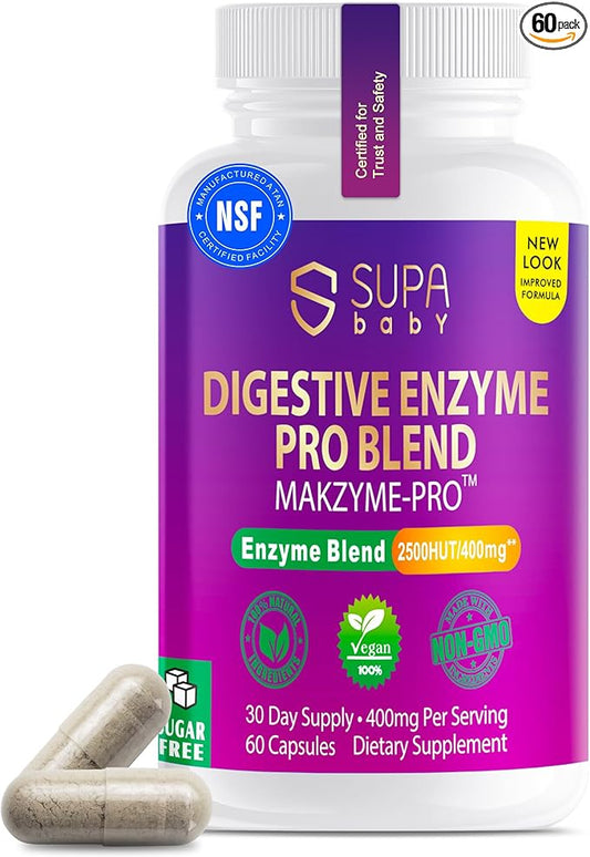 Digestive Enzymes for Women – Vegan Pro Blend with Makzyme-Pro™ & Probiotics – Gut & Bloating Support, 60 Capsules