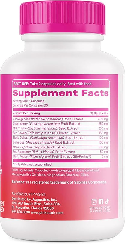 Pink Stork Menopause Supplements for Women - 9 Clinically-Studied Herbs for Perimenopause, Hot Flashes, and Hormone Balance - Ashwagandha, Vitex, Maca Root, Black Cohosh - 60 Capsules