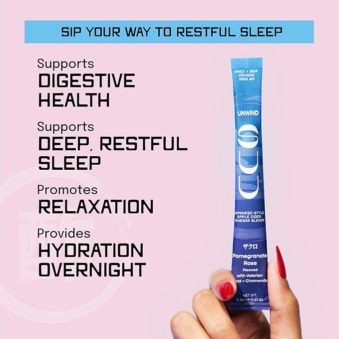 Sleep, Hydration & Gut Health Powder Drink – Melatonin-Free, Japanese Style Apple Cider Vinegar Blends with Valerian Root & Chamomile, Supports Sleep, Relaxation & Digestion, Unwind, 30 Servings