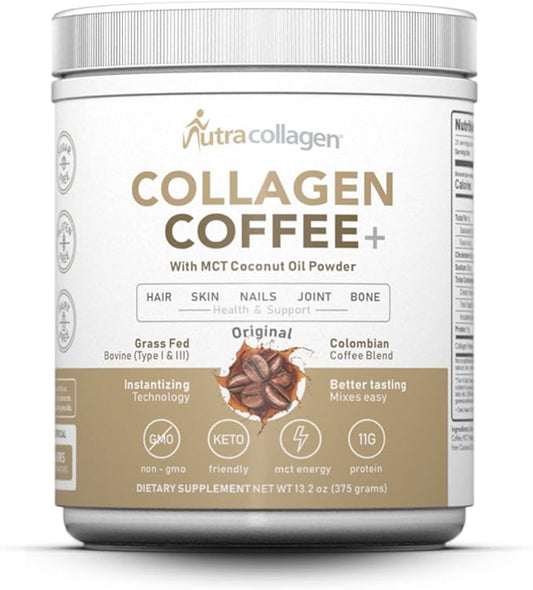 Peptide Protein Powder with Premium Columbian Coffee; Grass-Fed; Keto Friendly, MCT Coconut Oil Powder, Soy Free, Gluten Free, Sugar Free, 40mg Caffeine per Srving; 25 Servings; Original