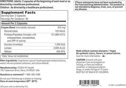 Klaire Labs Sibb-Zymes Brush Border Digestive Enzymes for Digestion - Peptidase/Protease Enzymes Complex - Supports Optimal Carb & Protein Digestion - Gluten Free (180 Capsules)