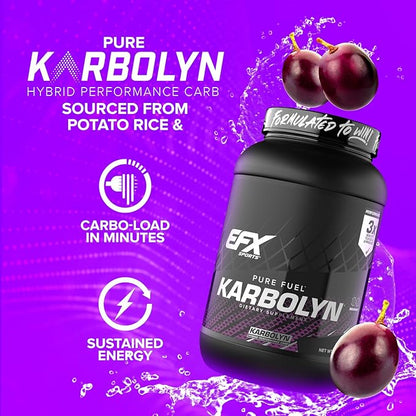 EFX Sports Karbolyn Fuel | Fast-Absorbing Carbohydrate Powder | Carb Load, Sustained Energy, Quick Recovery | Stimulant Free | 36 Servings (Grape)